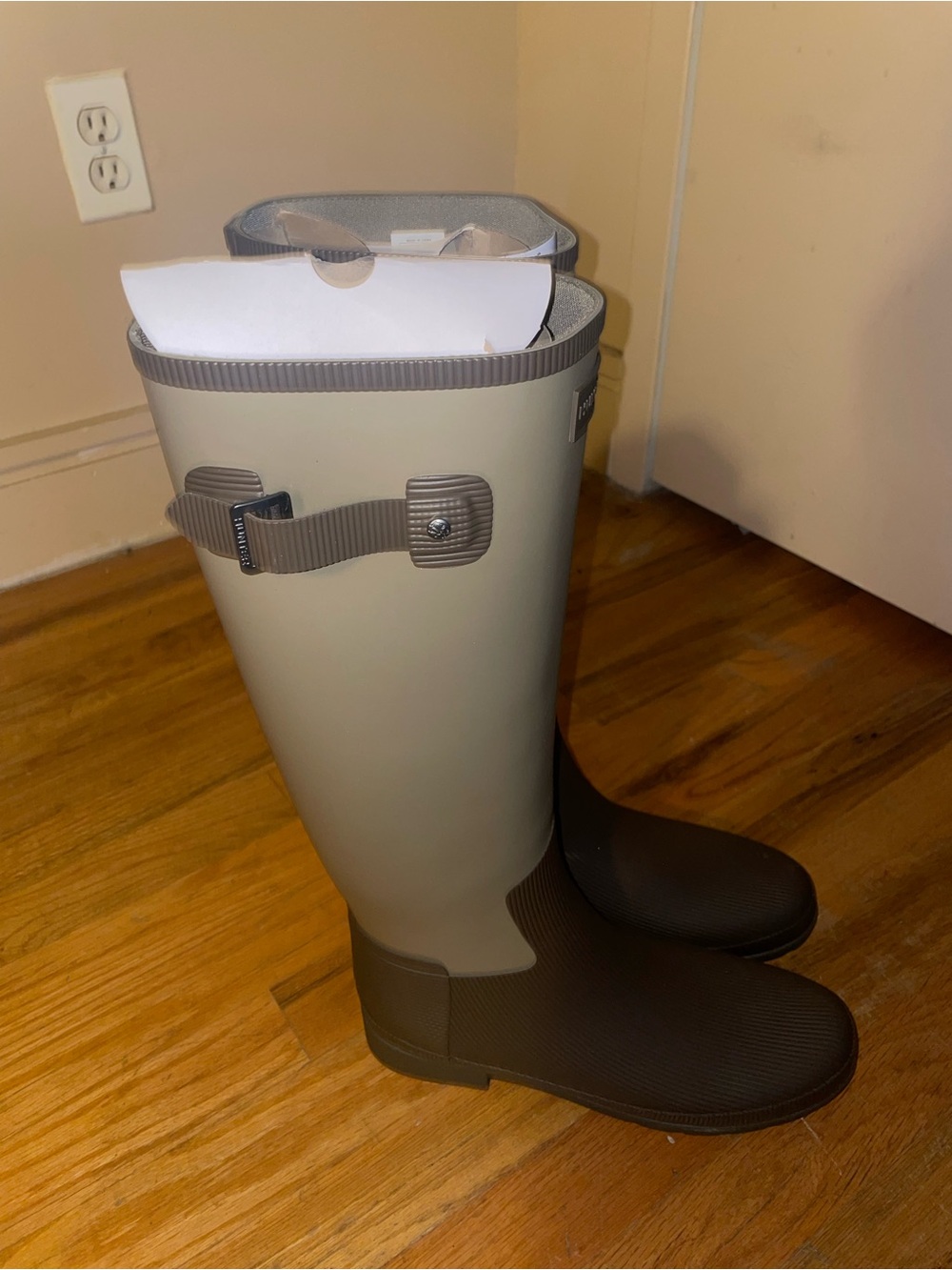 Hunter Tall Rain Boots in Olive and Dark Brown - Picture 3 of 5